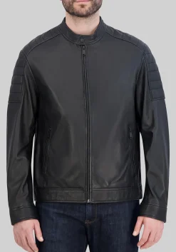Cole Haan Traditional Fit Washed Lamb Leather Jacket