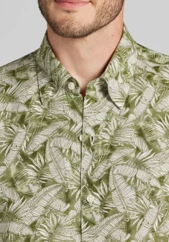 1905 Collection Tailored Fit All Over Palm Leaf Short Sleeve Button Up Hawaiian Shirt CLEARANCE