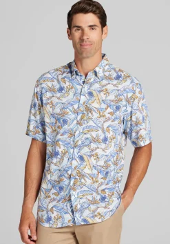 1905 Collection Tailored Fit Hawaiian Floral Palm Short Sleeve Button Up Shirt CLEARANCE