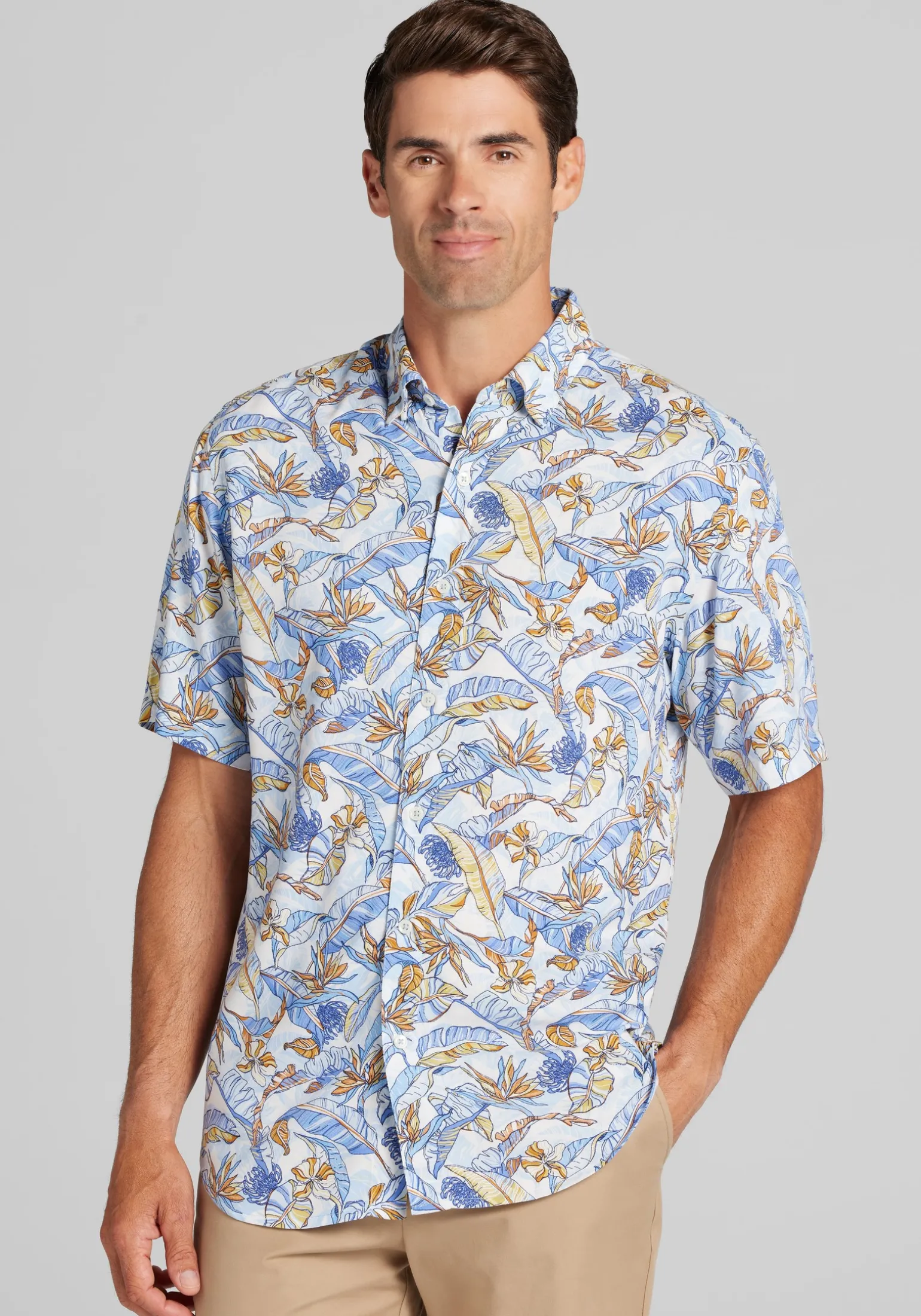 1905 Collection Tailored Fit Hawaiian Floral Palm Short Sleeve Button Up Shirt CLEARANCE