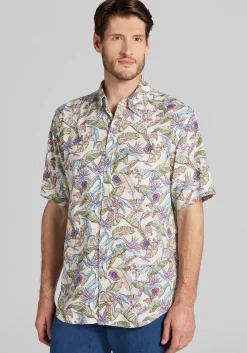 1905 Collection Tailored Fit Hawaiian Floral Palm Short Sleeve Button Up Shirt CLEARANCE