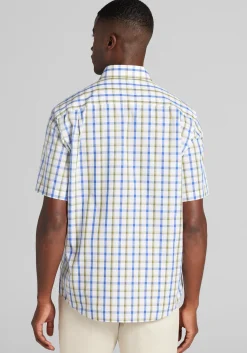 1905 Collection Tailored Fit Large Plaid Short Sleeve Button Up Shirt