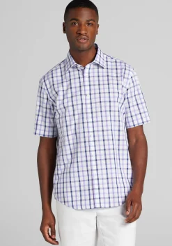 1905 Collection Tailored Fit Large Plaid Short Sleeve Button Up Shirt