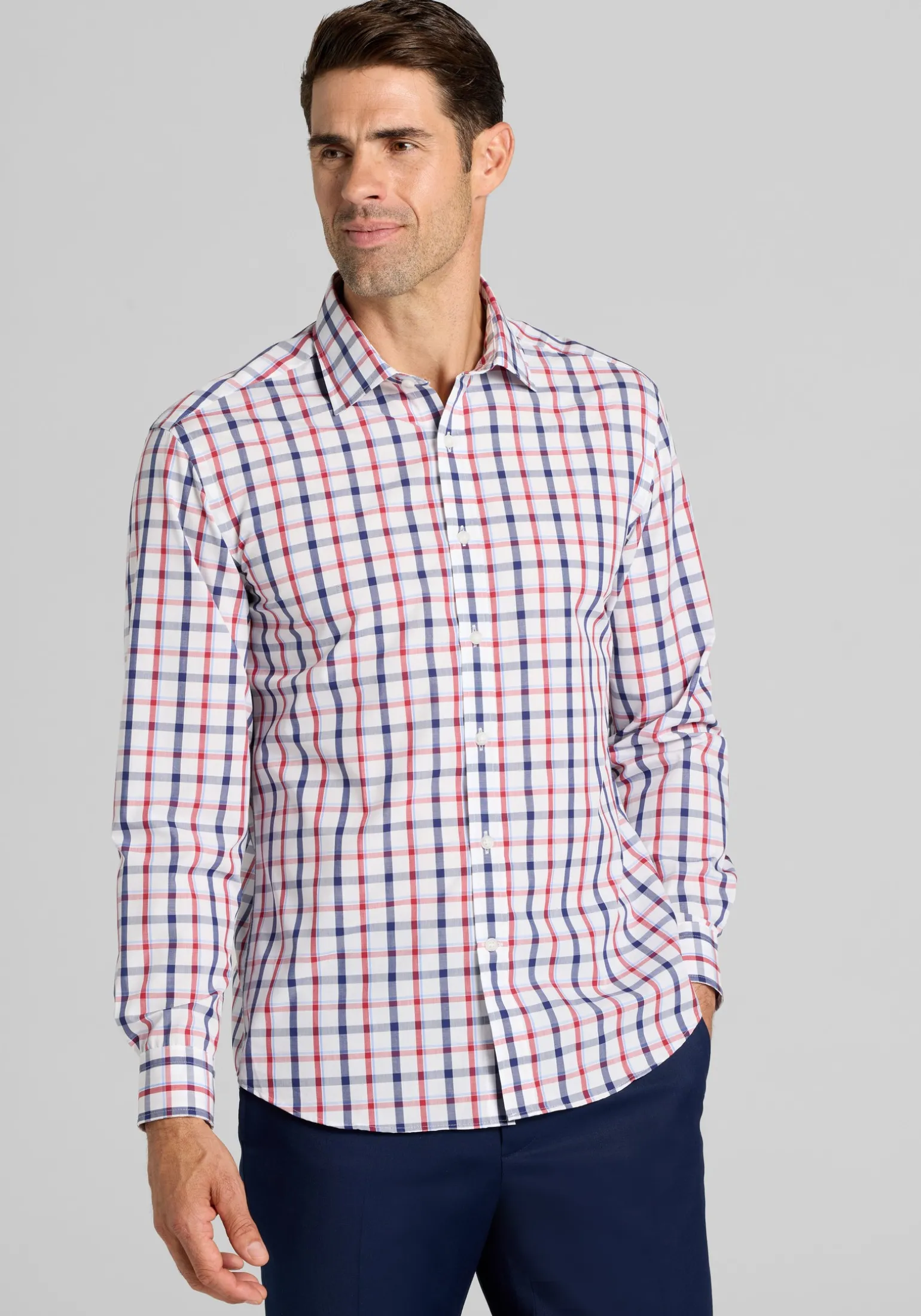1905 Collection Tailored Fit Large Check Button Up Shirt
