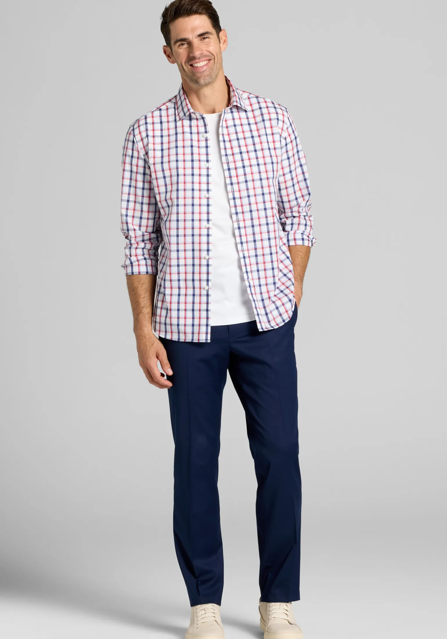 1905 Collection Tailored Fit Large Check Button Up Shirt