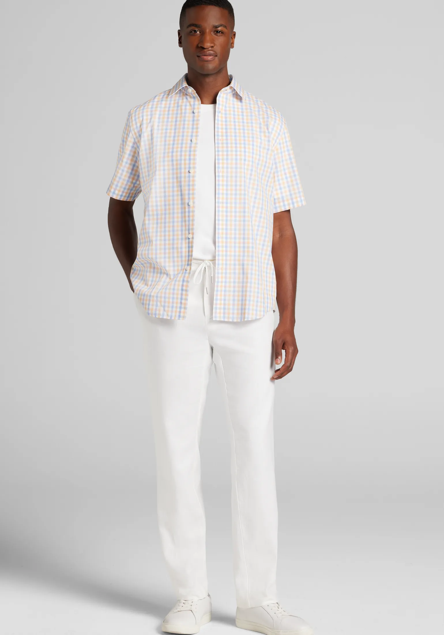 1905 Collection Tailored Fit Multi Gingham Short Sleeve Button Up Shirt