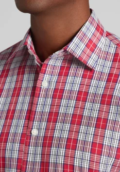 1905 Collection Tailored Fit Plaid Short Sleeve Button Up Shirt