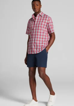 1905 Collection Tailored Fit Plaid Short Sleeve Button Up Shirt