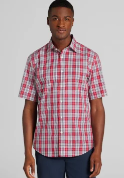 1905 Collection Tailored Fit Plaid Short Sleeve Button Up Shirt