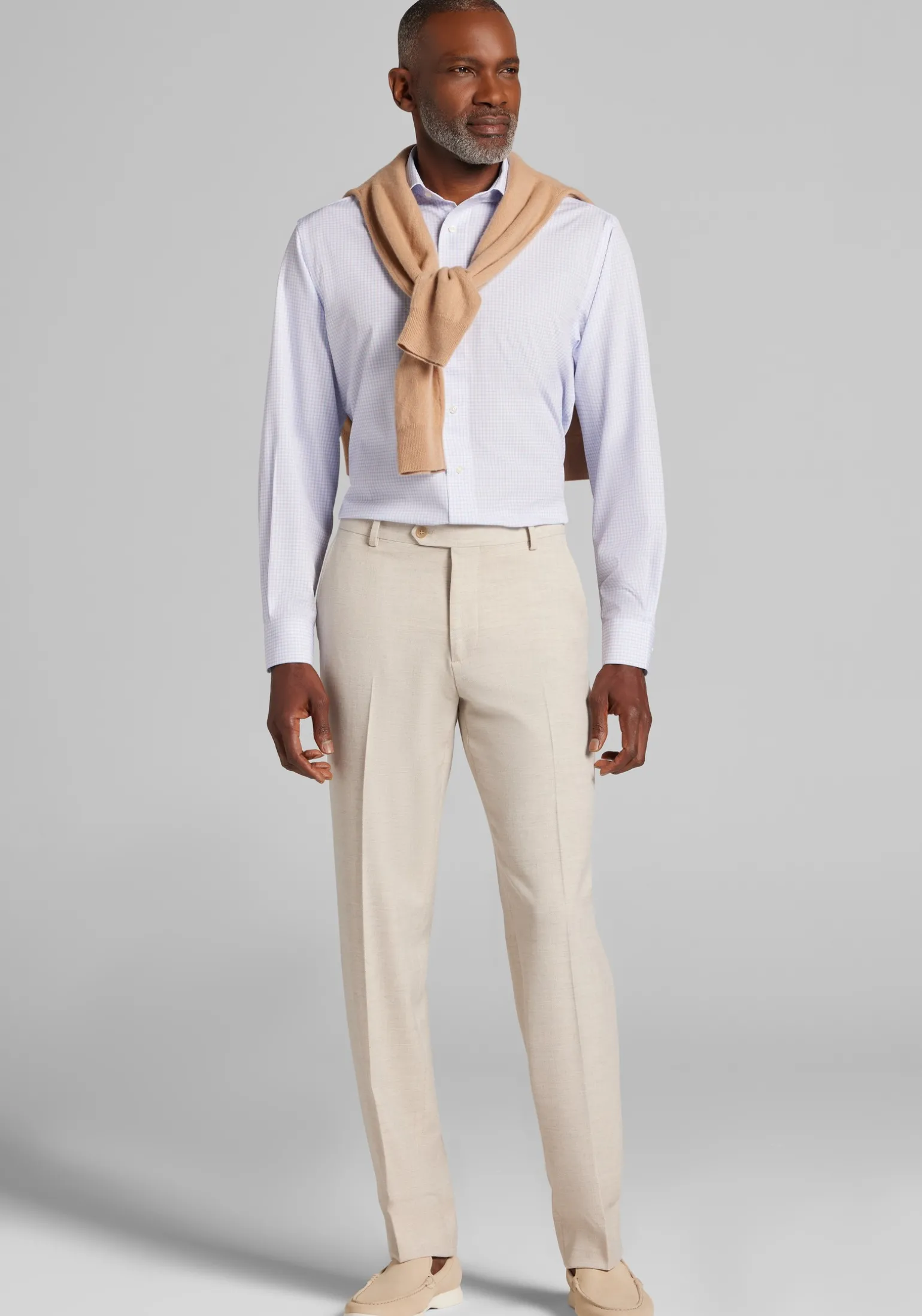 1905 Collection Tailored Fit Spread Collar Grid 4-Way Stretch Dress Shirt
