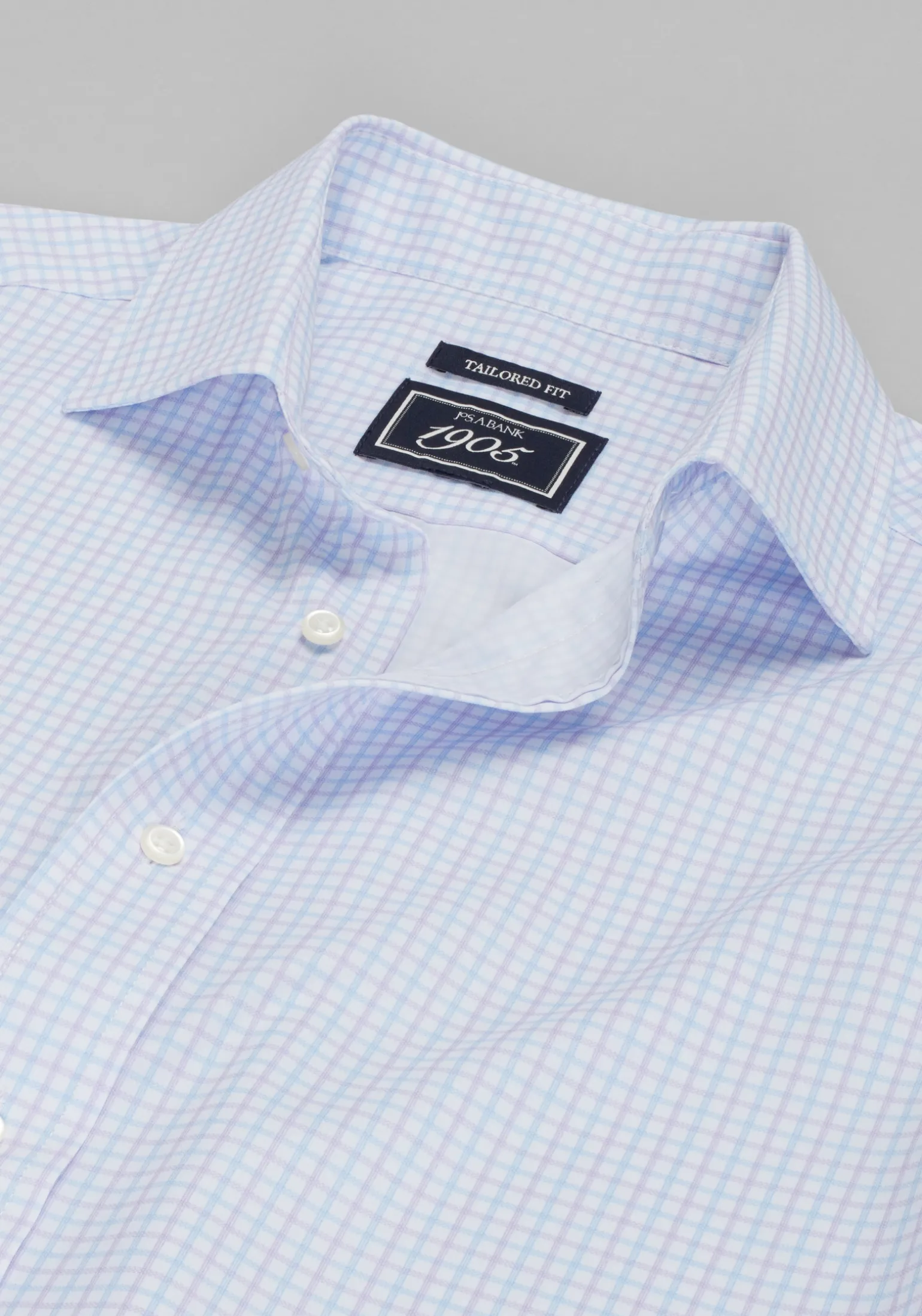 1905 Collection Tailored Fit Spread Collar Grid 4-Way Stretch Dress Shirt