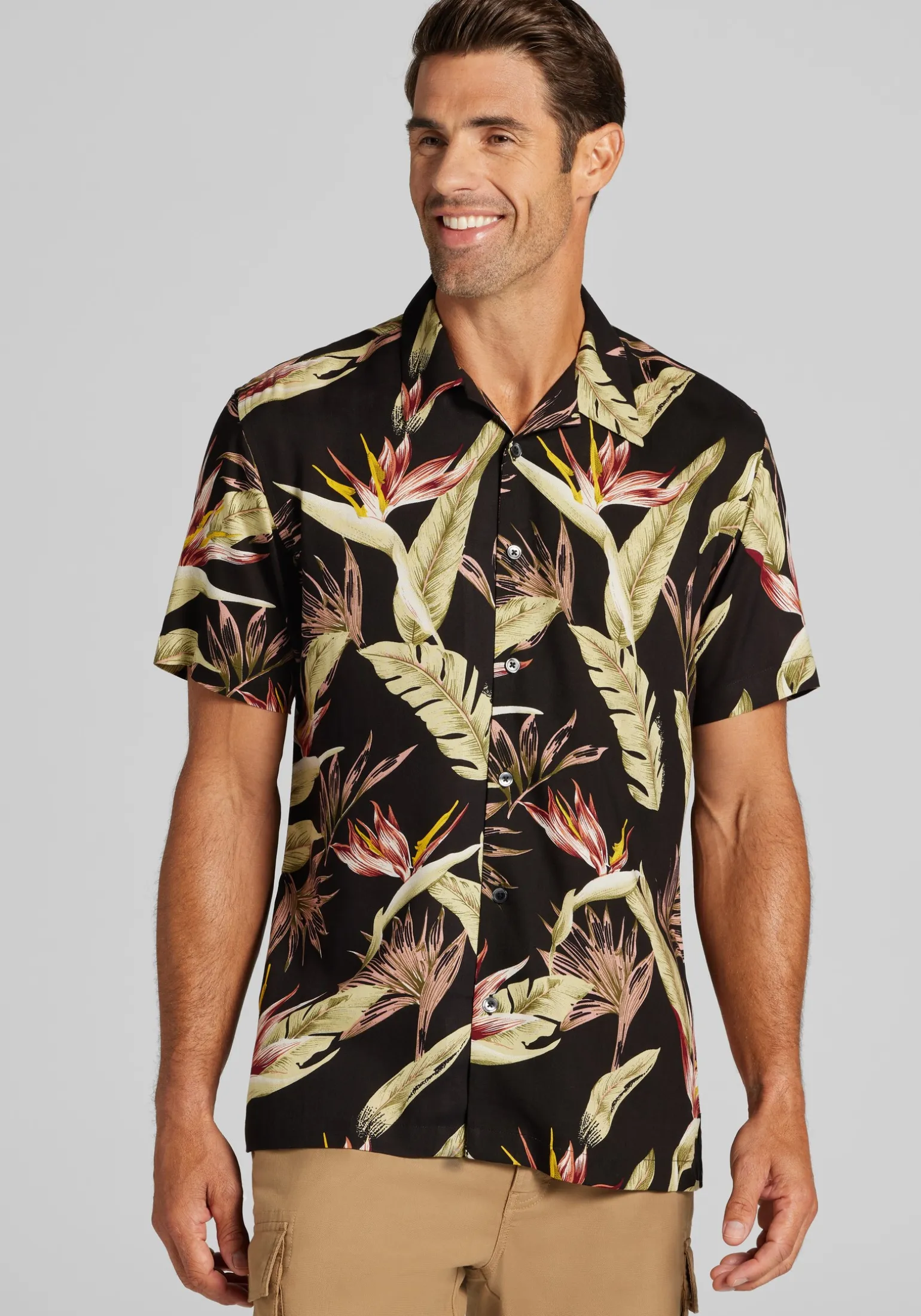 1905 Collection Tailored Fit Tropical Floral Short Sleeve Hawaiian Camp Shirt CLEARANCE