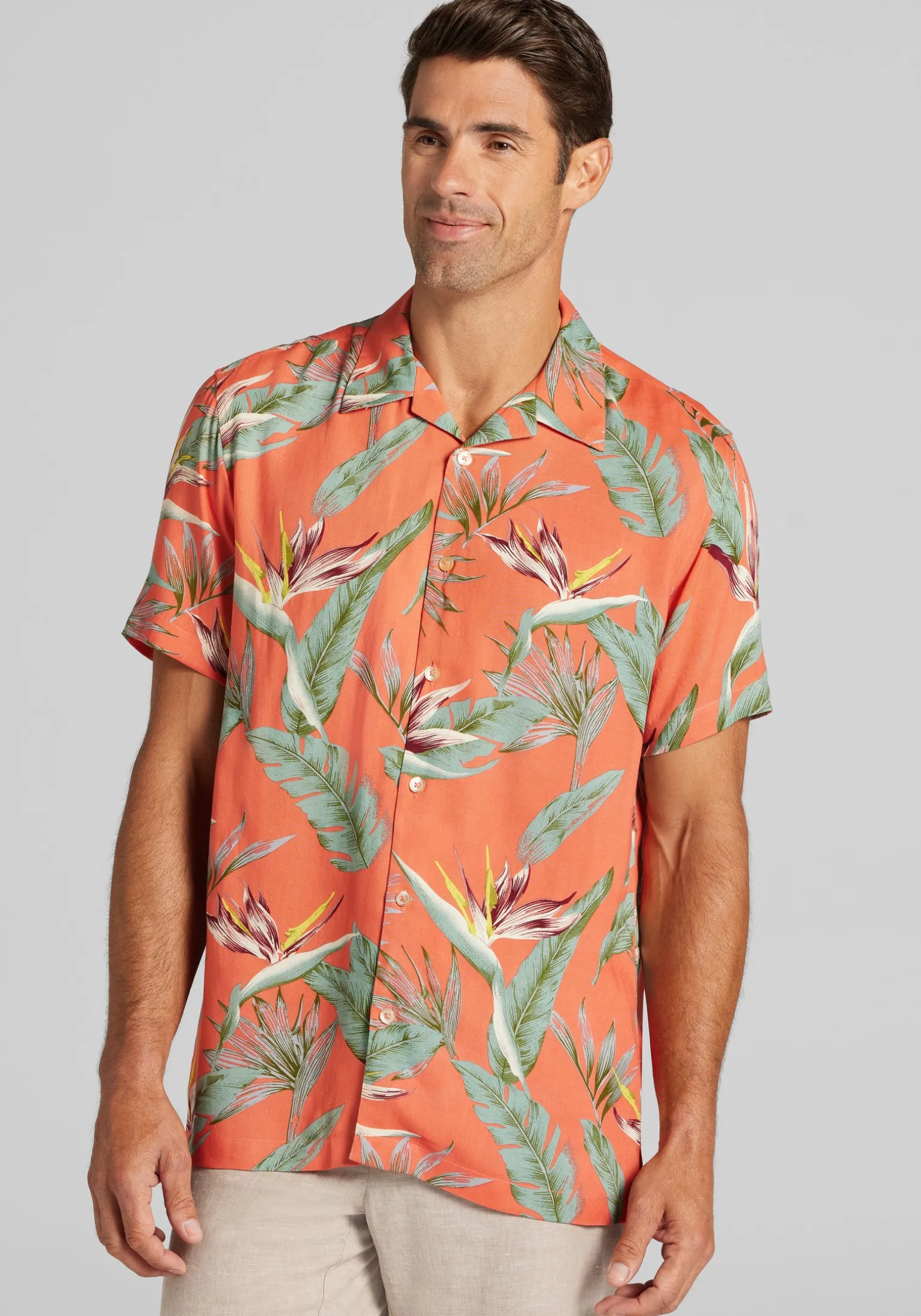 1905 Collection Tailored Fit Tropical Floral Short Sleeve Hawaiian Camp Shirt CLEARANCE