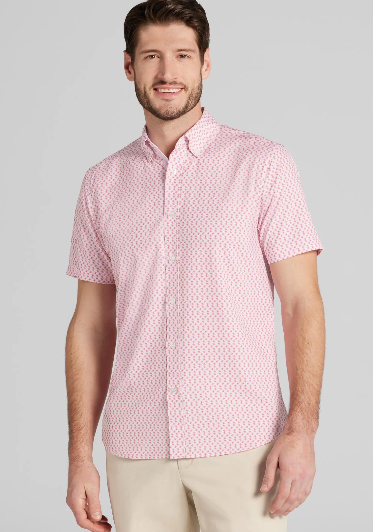 Con.Struct Slim Fit Mini Zigzag 4-Way Stretch Short Sleeve Button Up Shirt