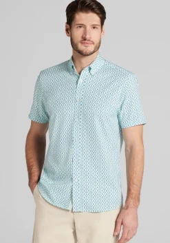 Con.Struct Slim Fit Mini Zig-Zag 4‑Way Stretch Short-Sleeve Button Up Shirt