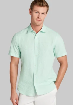 Con.Struct Slim Fit Solid Seersucker Short Sleeve Button Up Shirt - Big & Tall