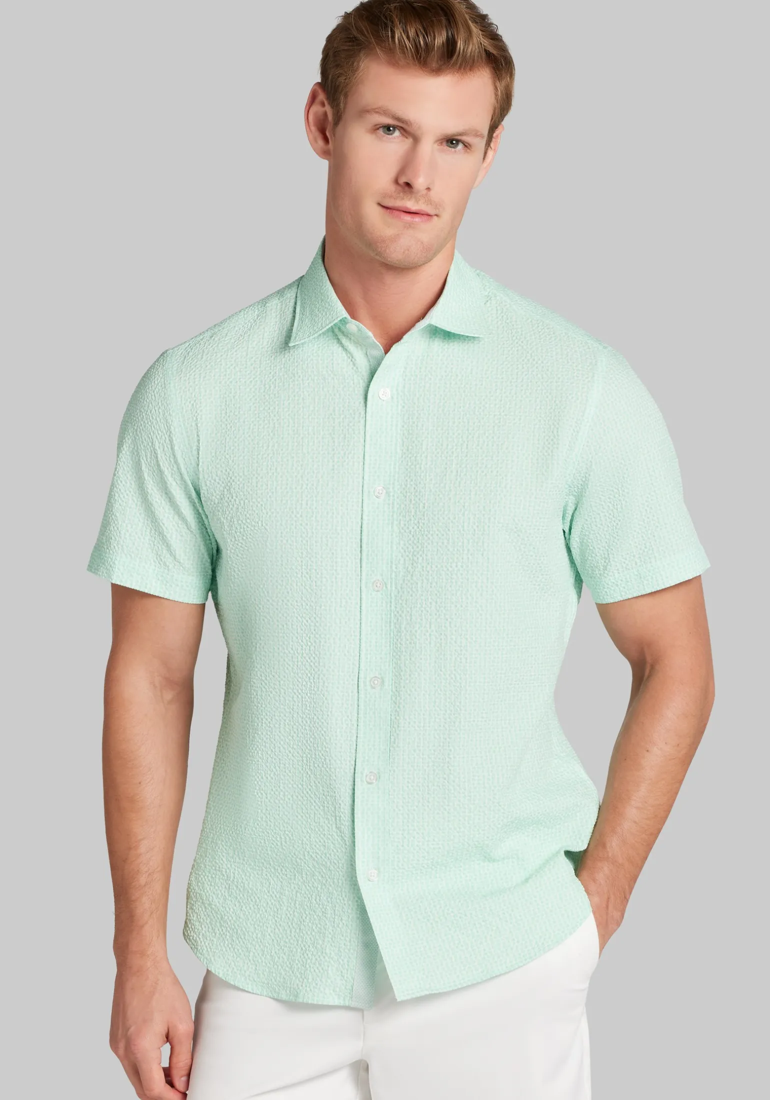 Con.Struct Slim Fit Solid Seersucker Short Sleeve Button Up Shirt - Big & Tall