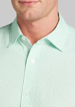 Con.Struct Slim Fit Solid Seersucker Short Sleeve Button Up Shirt