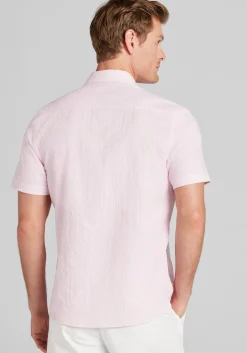 Con.Struct Slim Fit Solid Seersucker Short Sleeve Button Up Shirt
