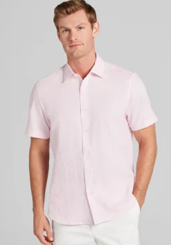Con.Struct Slim Fit Solid Seersucker Short Sleeve Button Up Shirt