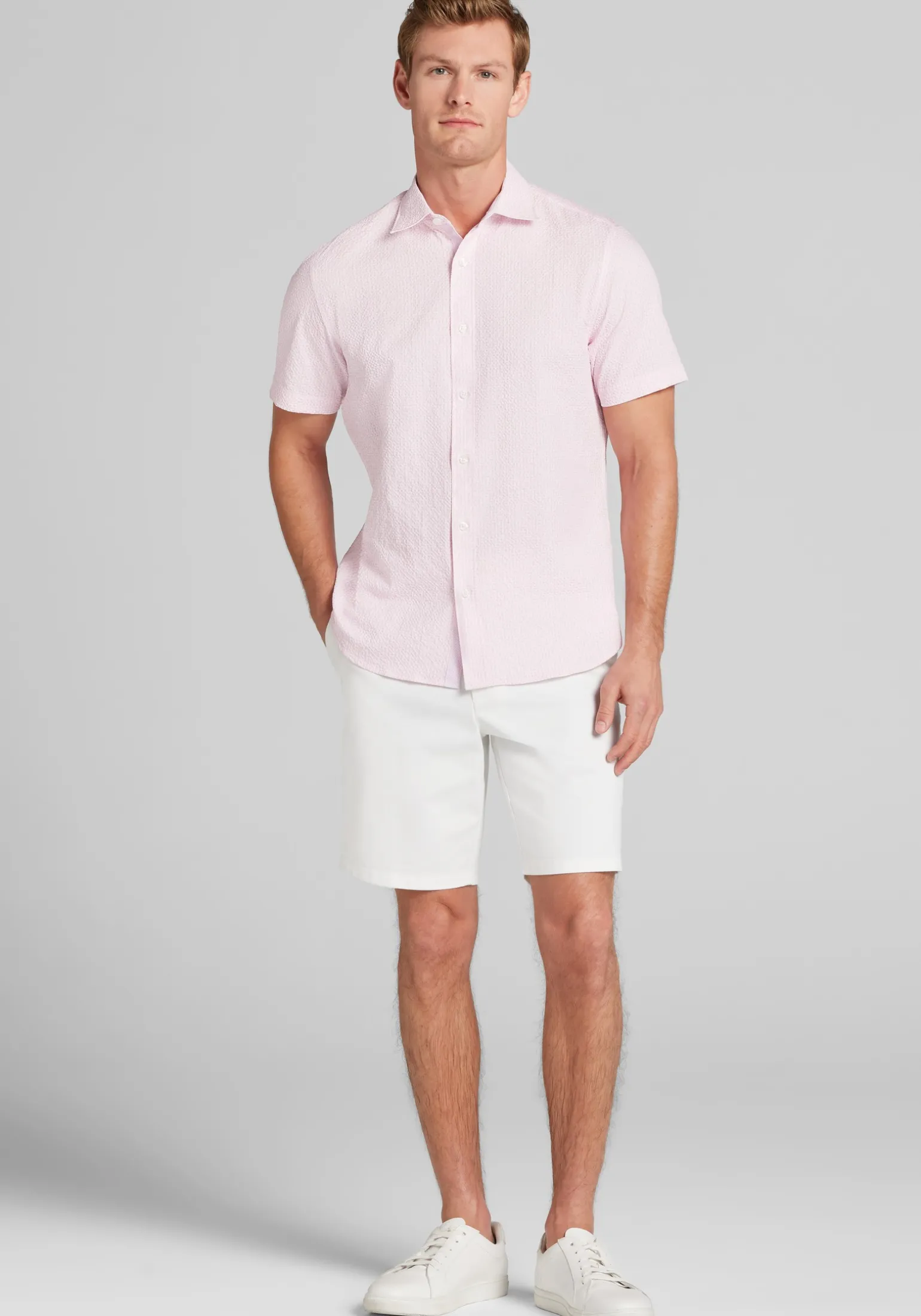 Con.Struct Slim Fit Solid Seersucker Short Sleeve Button Up Shirt