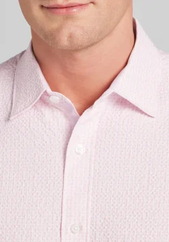 Con.Struct Slim Fit Solid Seersucker Short Sleeve Button Up Shirt