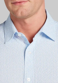 Con.Struct Slim Fit Solid Seersucker Short Sleeve Button Up Shirt