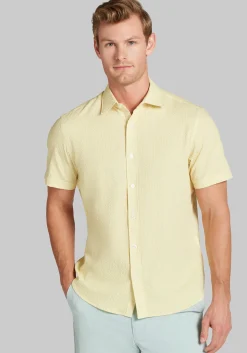 Con.Struct Slim Fit Solid Seersucker Short Sleeve Button Up Shirt