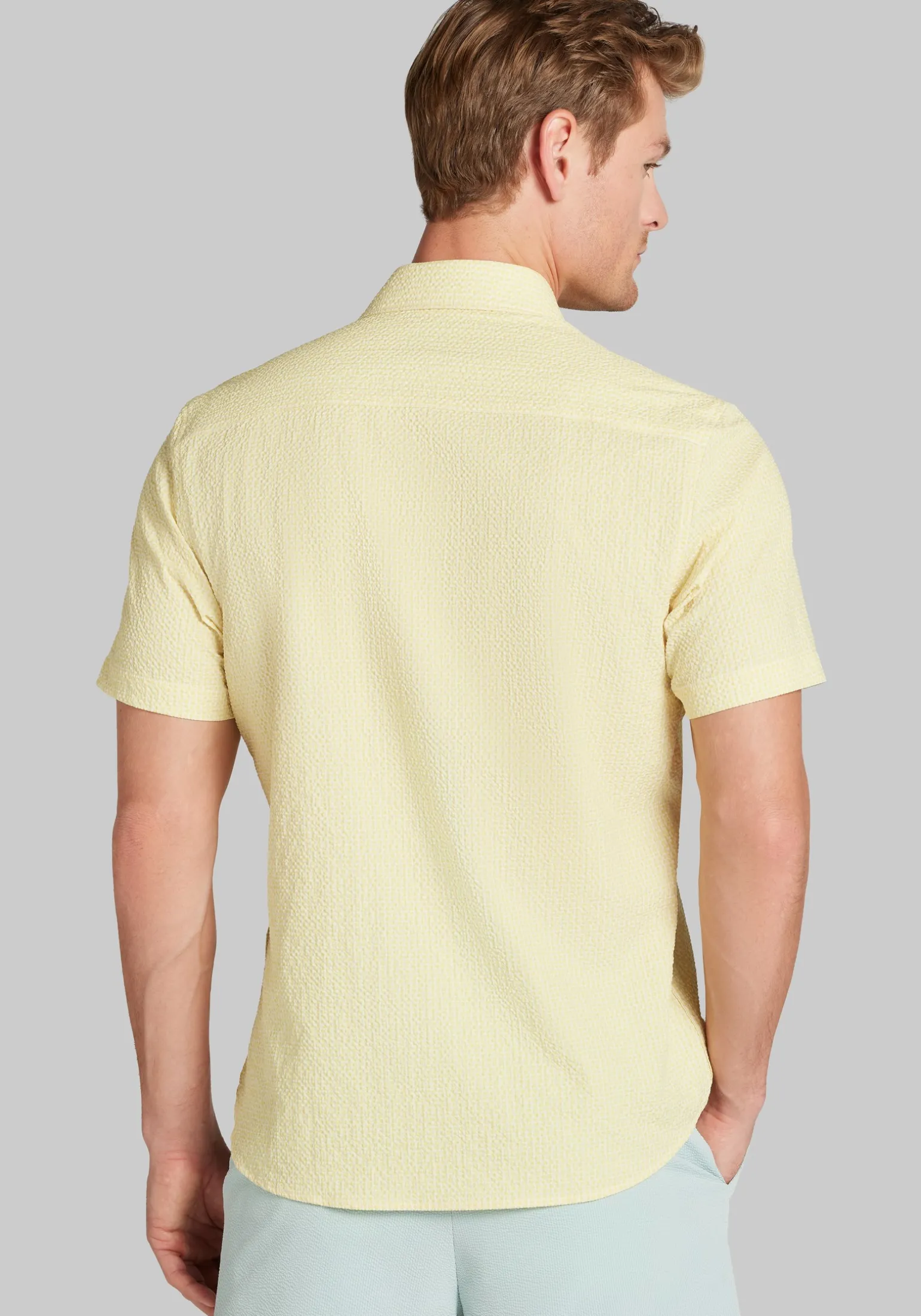 Con.Struct Slim Fit Solid Seersucker Short Sleeve Button Up Shirt