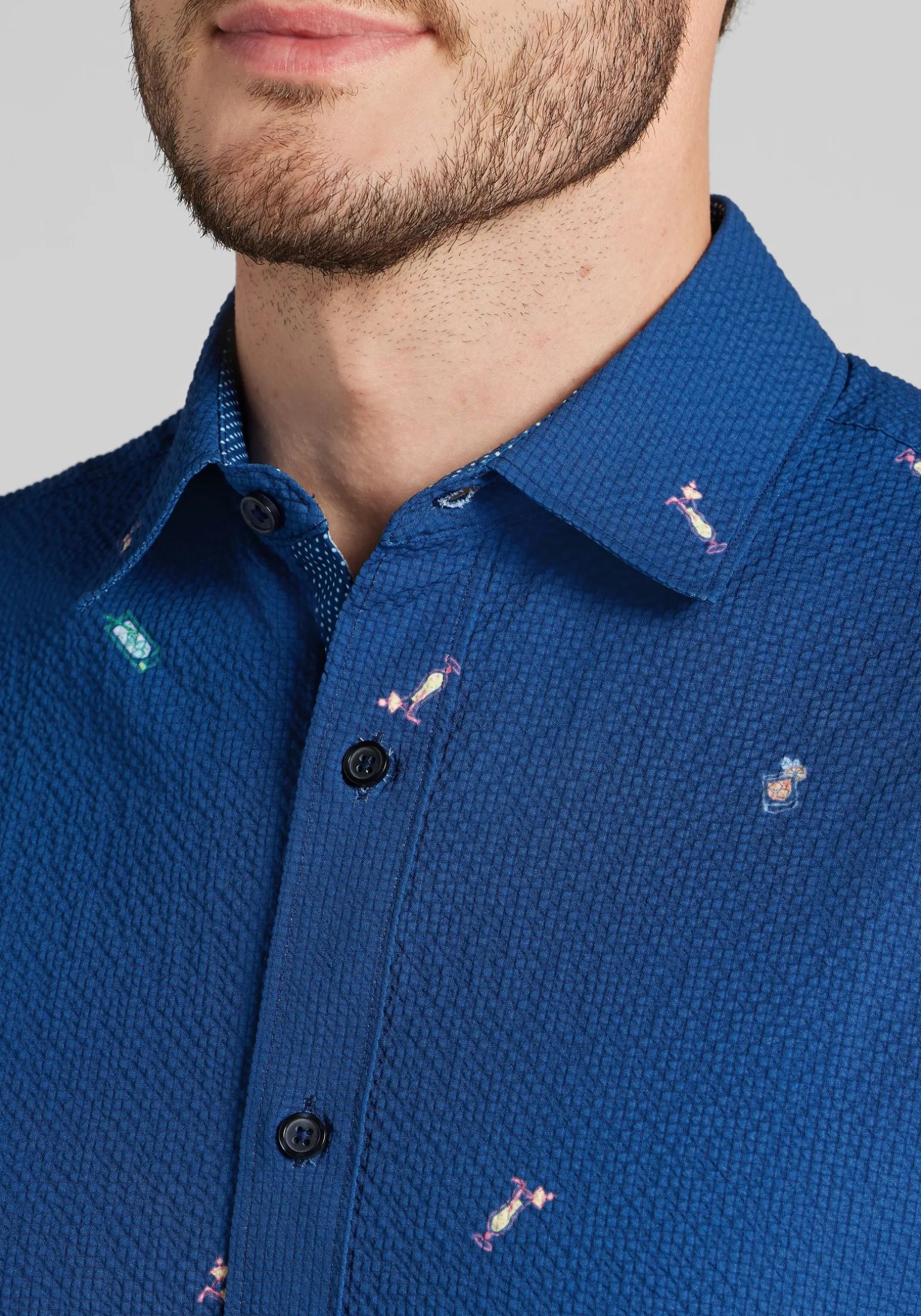 Con.Struct Tailored Fit Cocktails Seersucker Short-Sleeve Shirt - Big & Tall