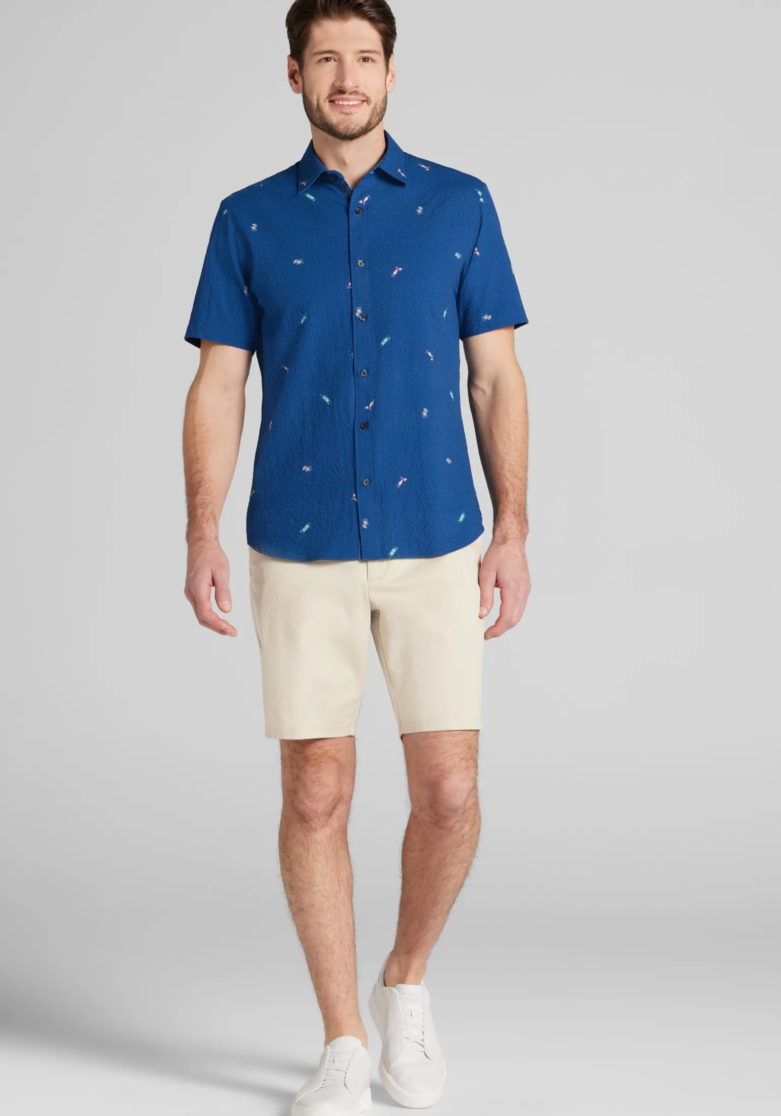 Con.Struct Tailored Fit Cocktails Seersucker Short-Sleeve Shirt