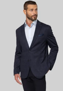 Gruner1949 Tailored Fit Windowpane 4-Way Stretch Knit Sportcoat