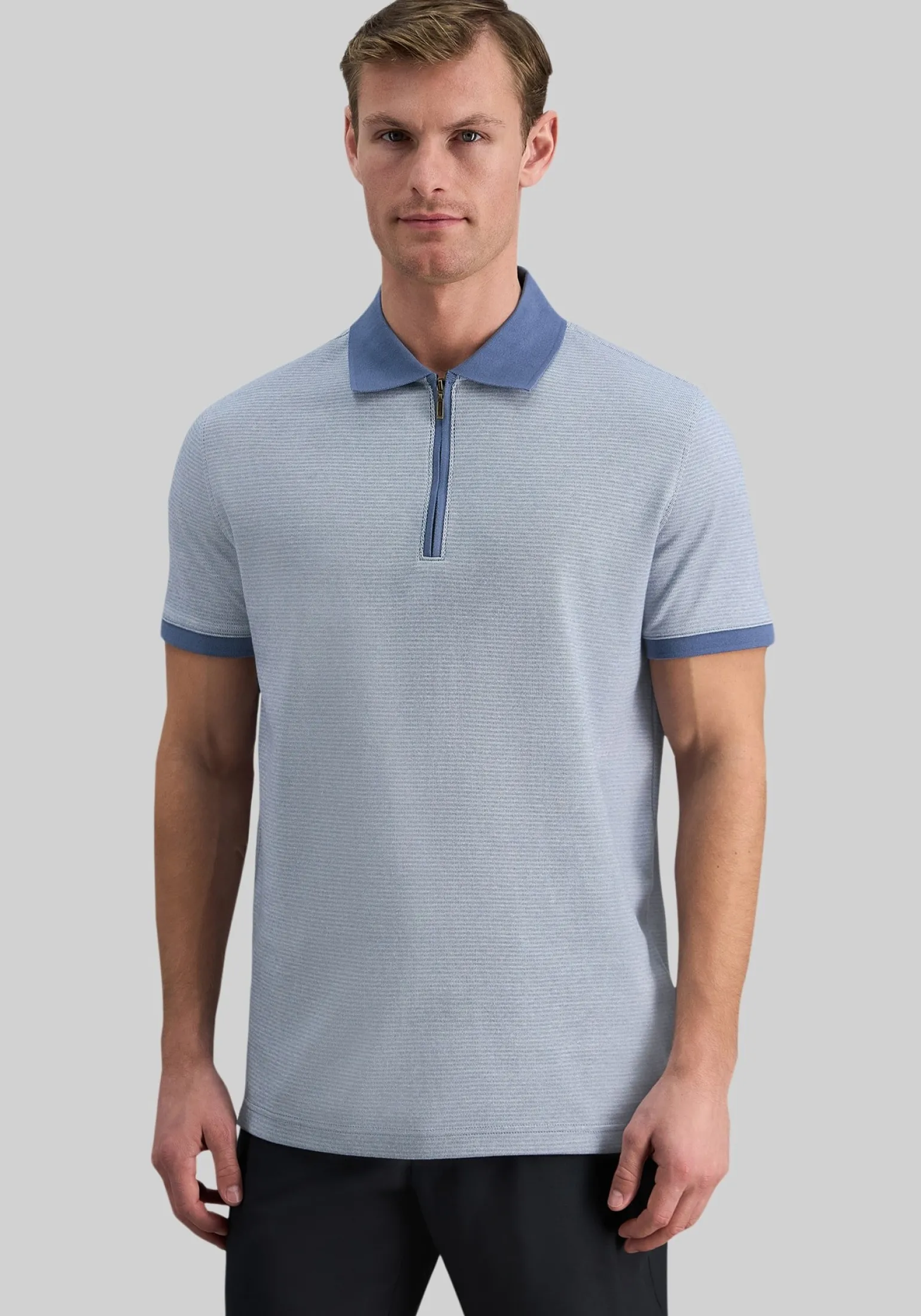 Haggar Regular Fit Rib Knit 1/4 Zip Front Short Sleeve Polo