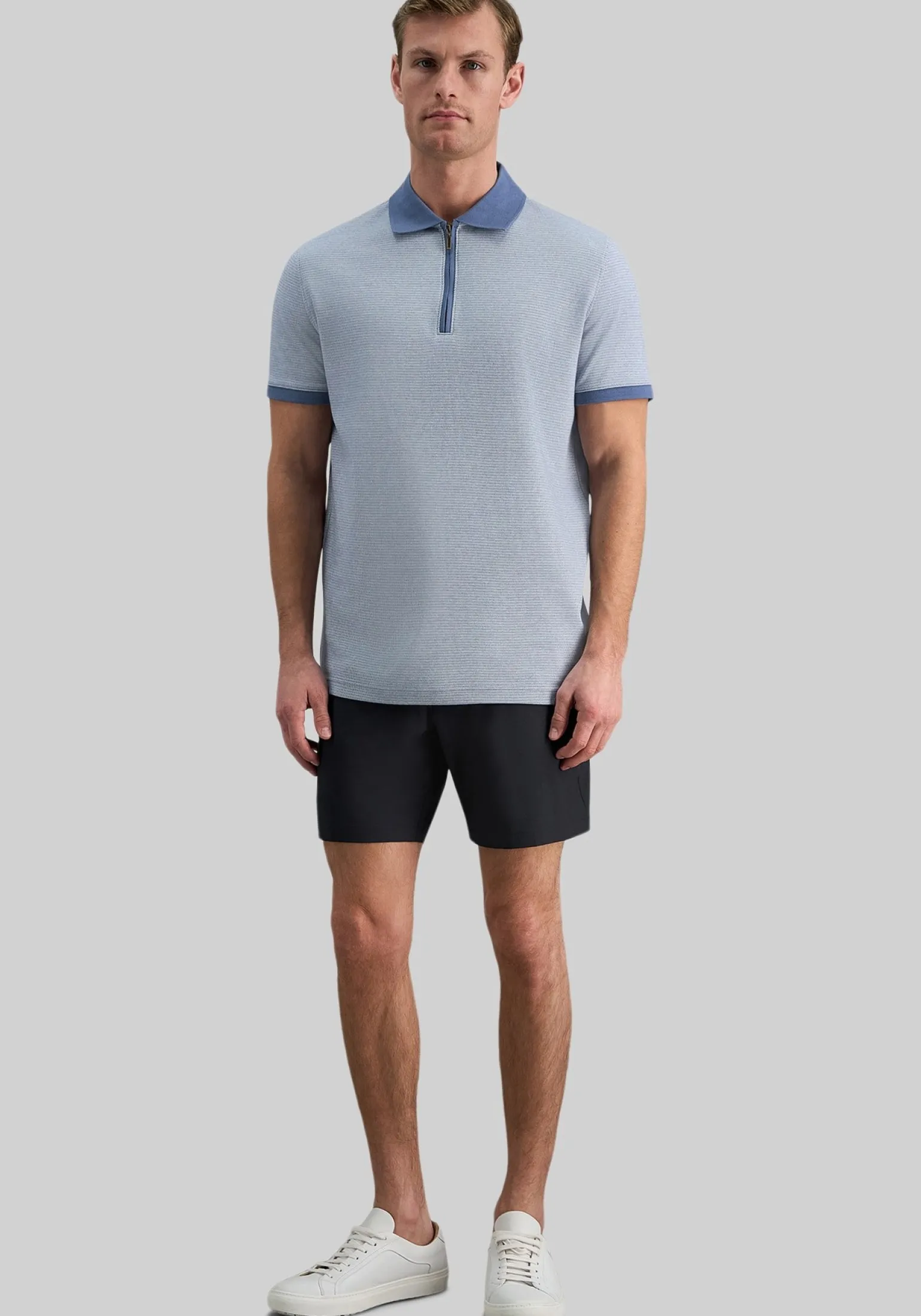 Haggar Regular Fit Rib Knit 1/4 Zip Front Short Sleeve Polo