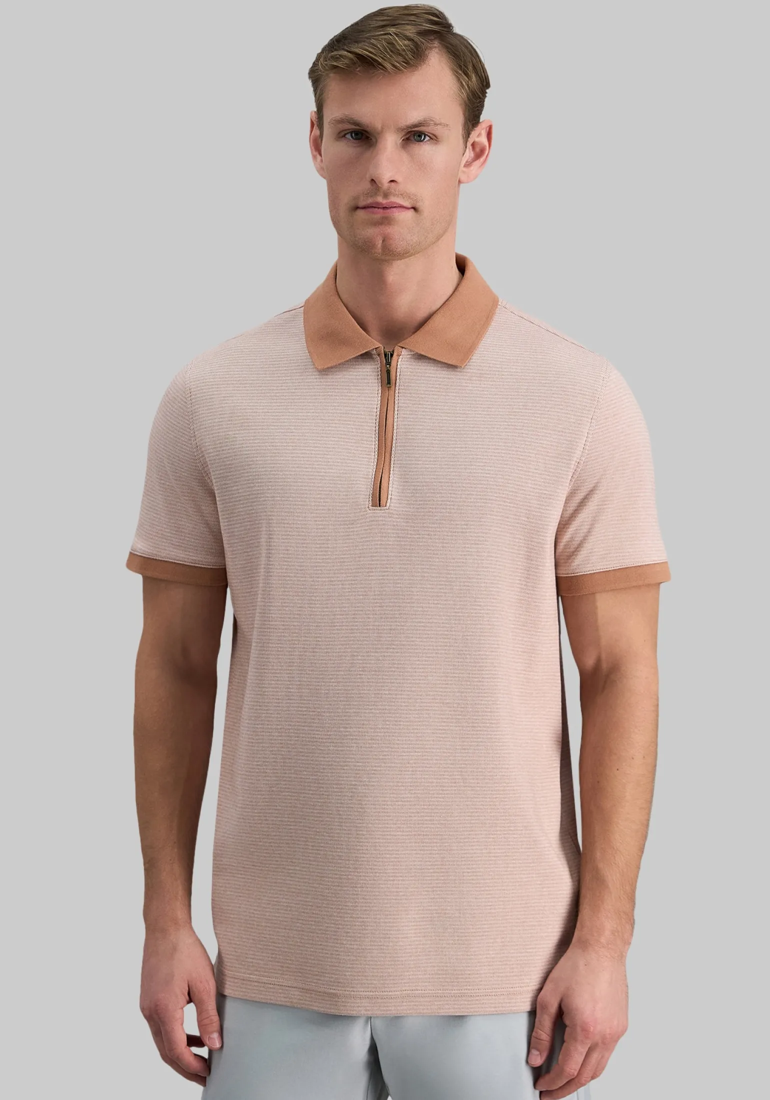 Haggar Regular Fit Rib Knit 1/4 Zip Front Short Sleeve Polo