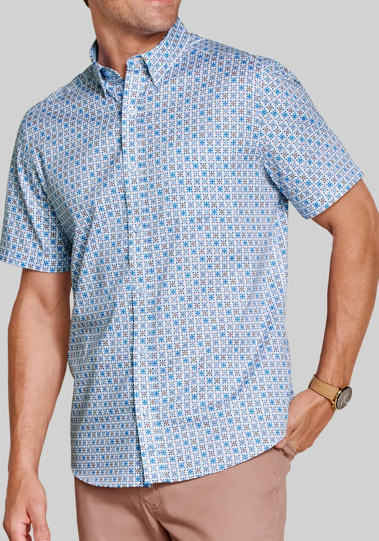 Johnston & Murphy Tailored Fit Logan Flamingo Short Sleeve Shirt