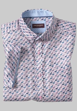 Johnston & Murphy Tailored Fit Logan Flamingo Short Sleeve Shirt