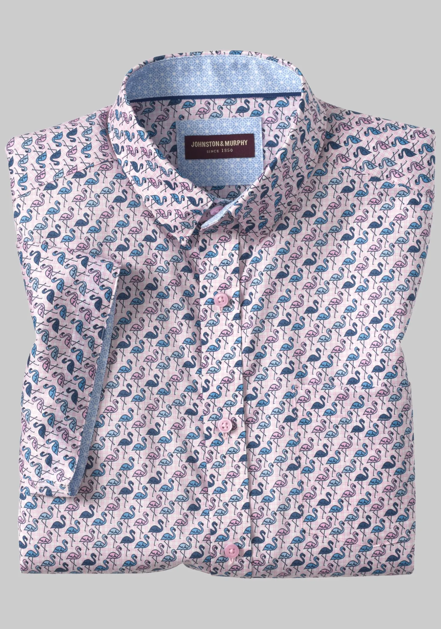 Johnston & Murphy Tailored Fit Logan Flamingo Short Sleeve Shirt
