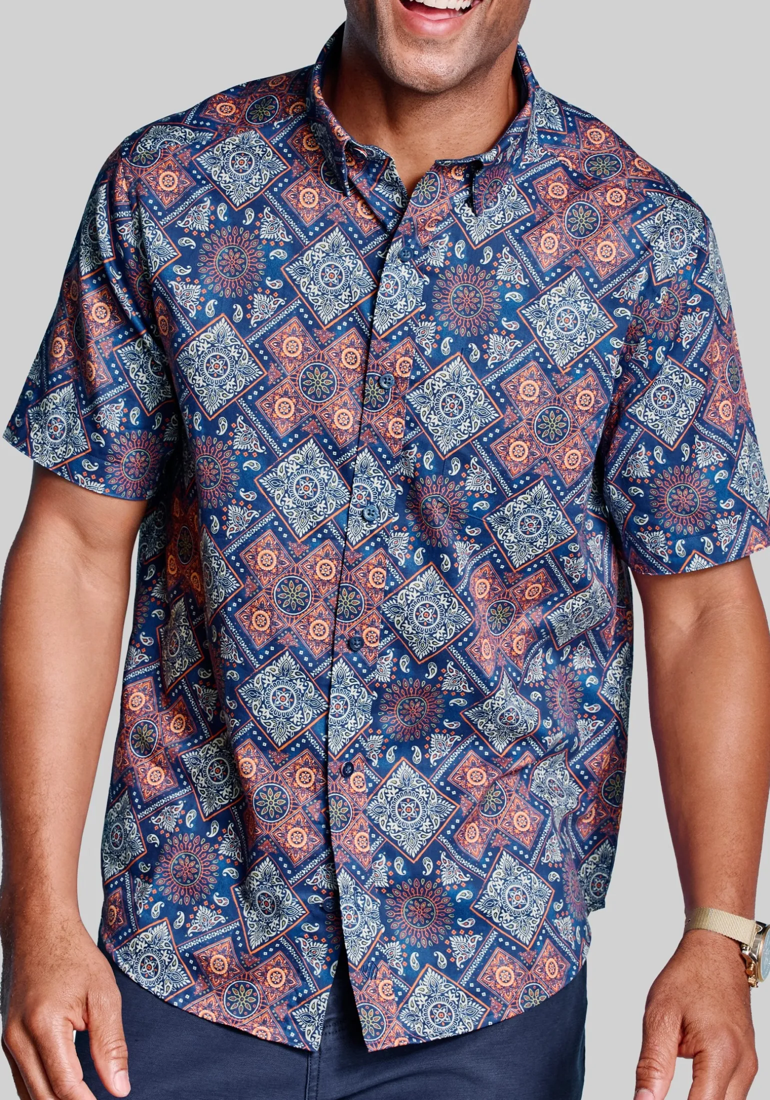 Johnston & Murphy Tailored Fit Logan Flamingo Short Sleeve Shirt