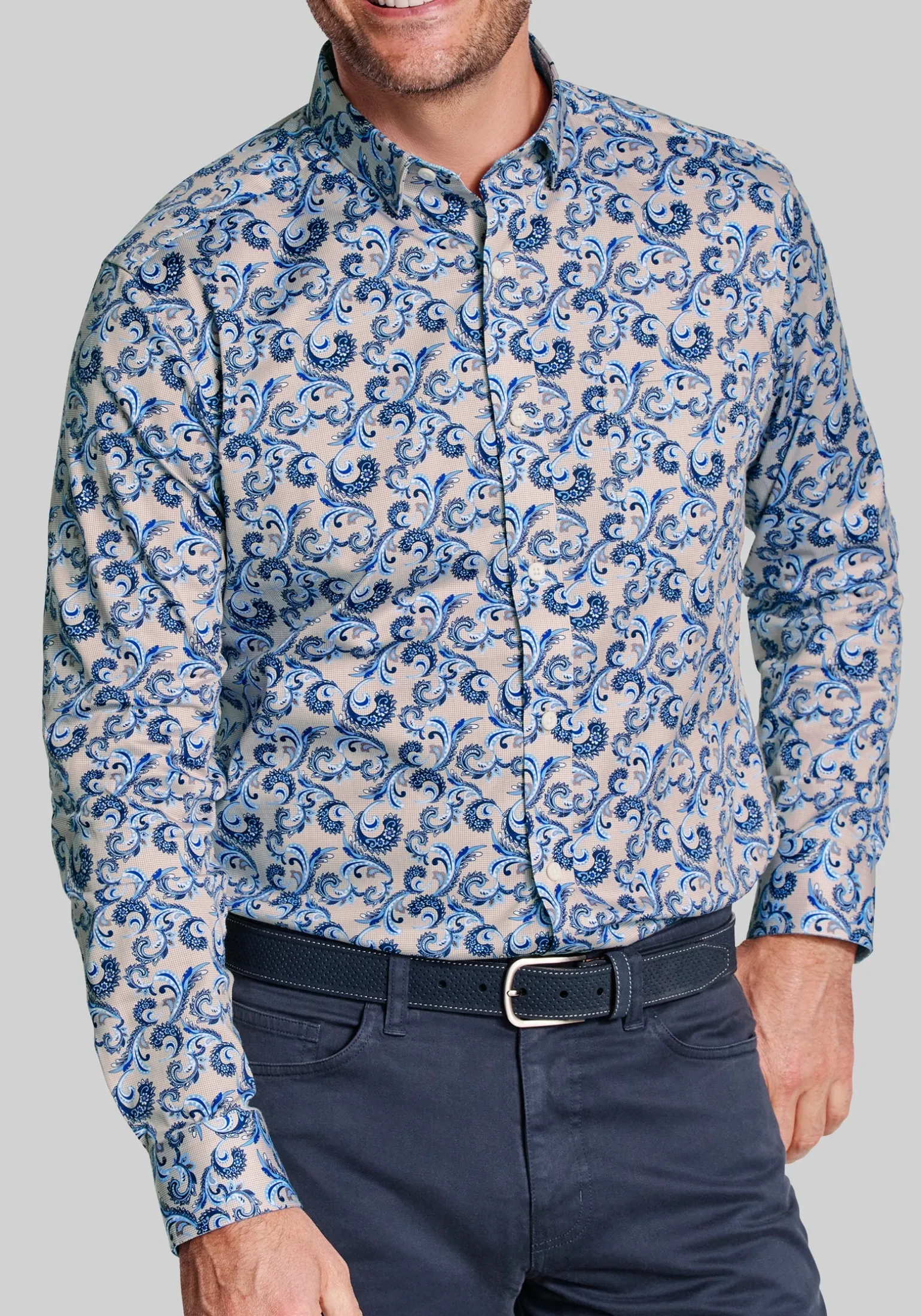Johnston & Murphy Tailored Fit Stylized Paisley Button Up Shirt