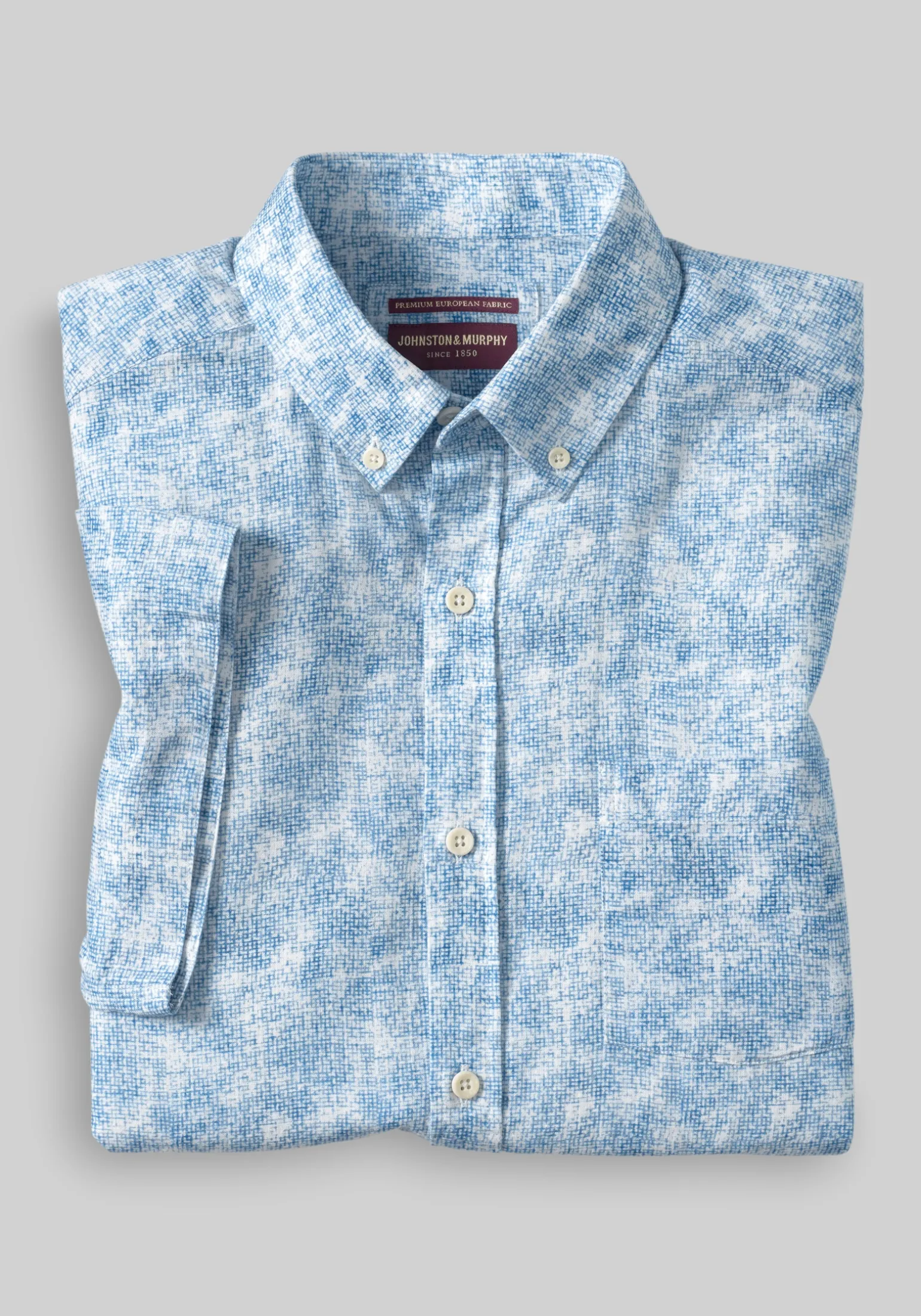 Johnston & Murphy Tailored Fit Floral Tile Short Sleeve Linen Blend Button Up Shirt