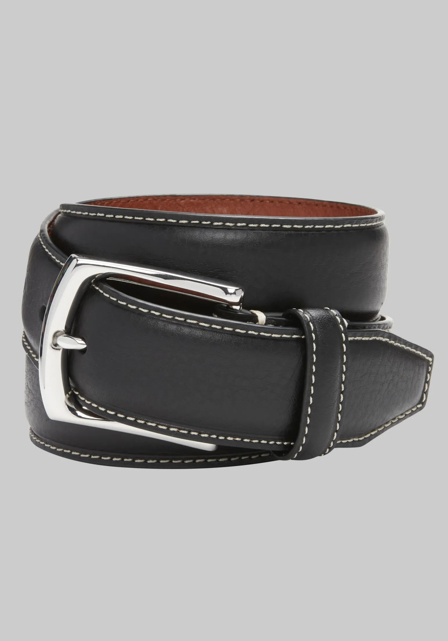 Johnston & Murphy Topstitched Leather Belt
