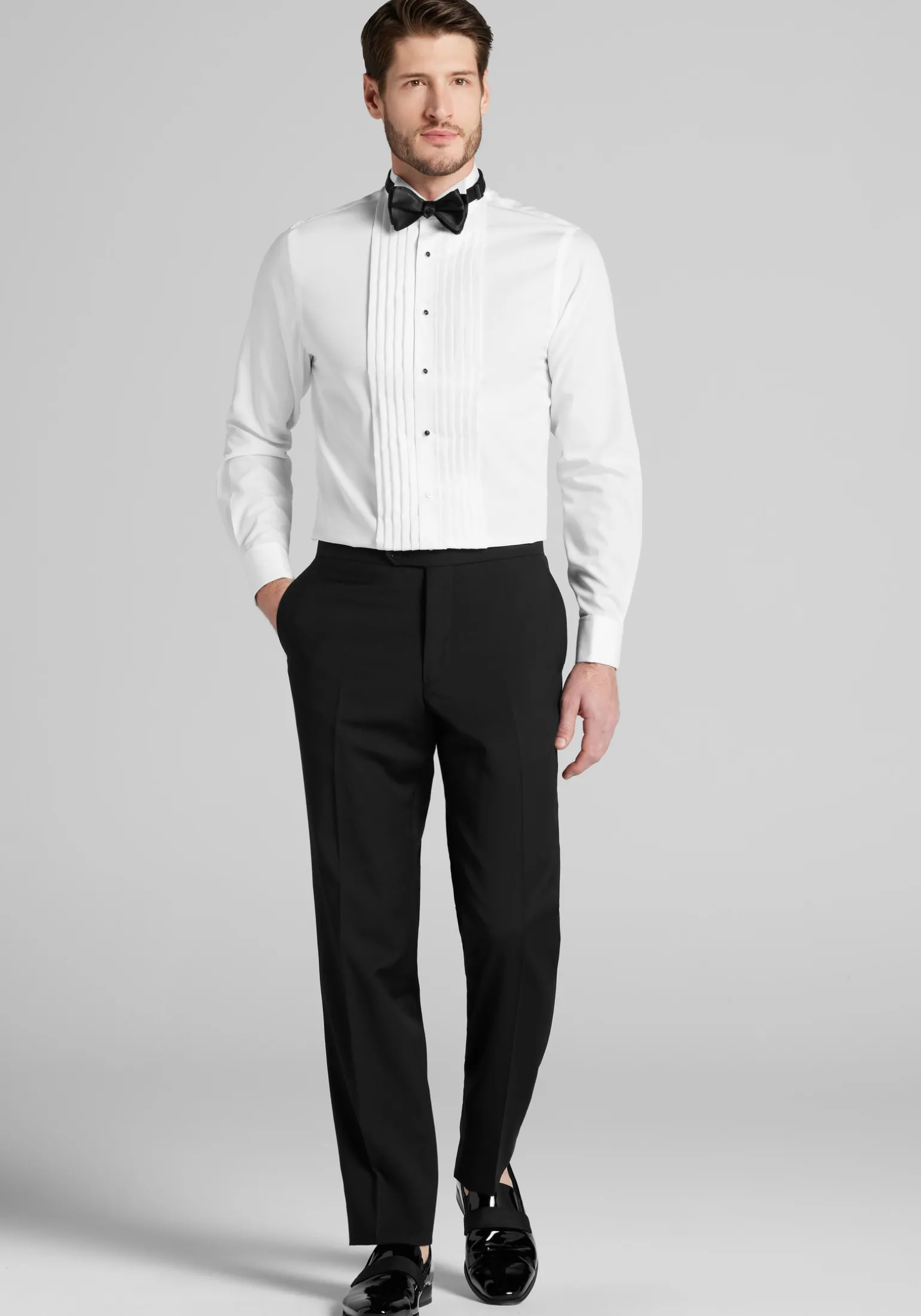 Jos. A. Bank Comfort Stretch Slim Fit Wing Collar French Cuff Five-Pleat Formal Dress Shirt