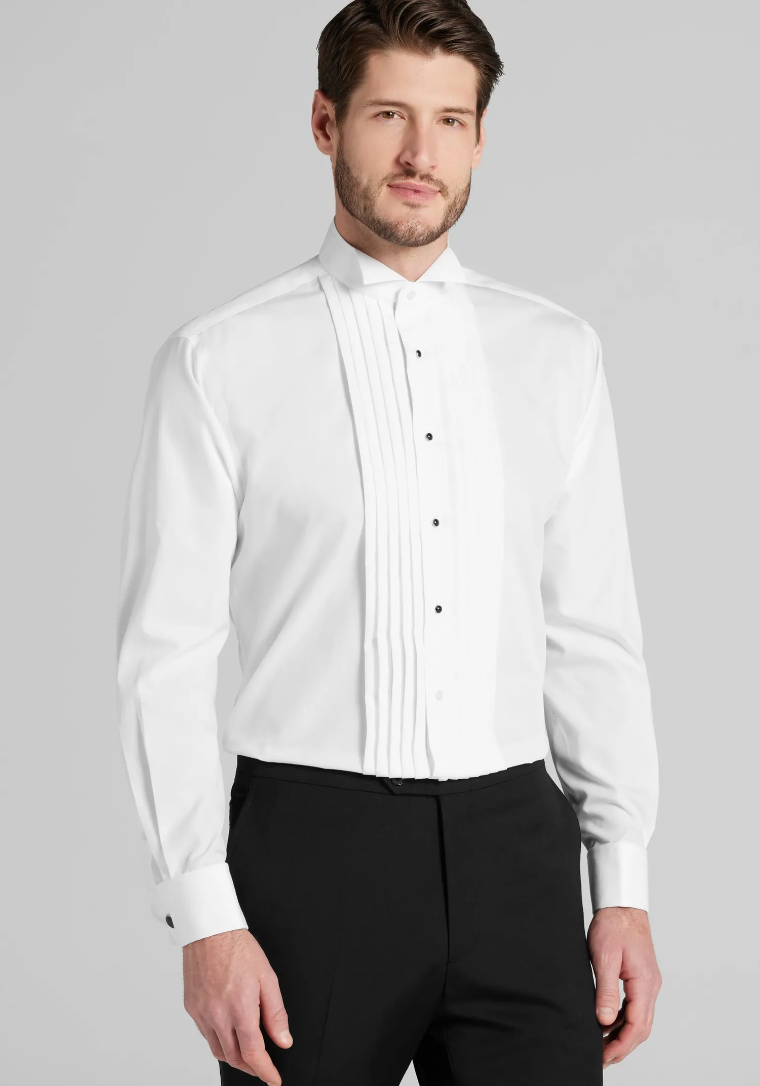 Jos. A. Bank Comfort Stretch Tailored Fit Wing Collar French Cuff Five-Pleat Formal Dress Shirt
