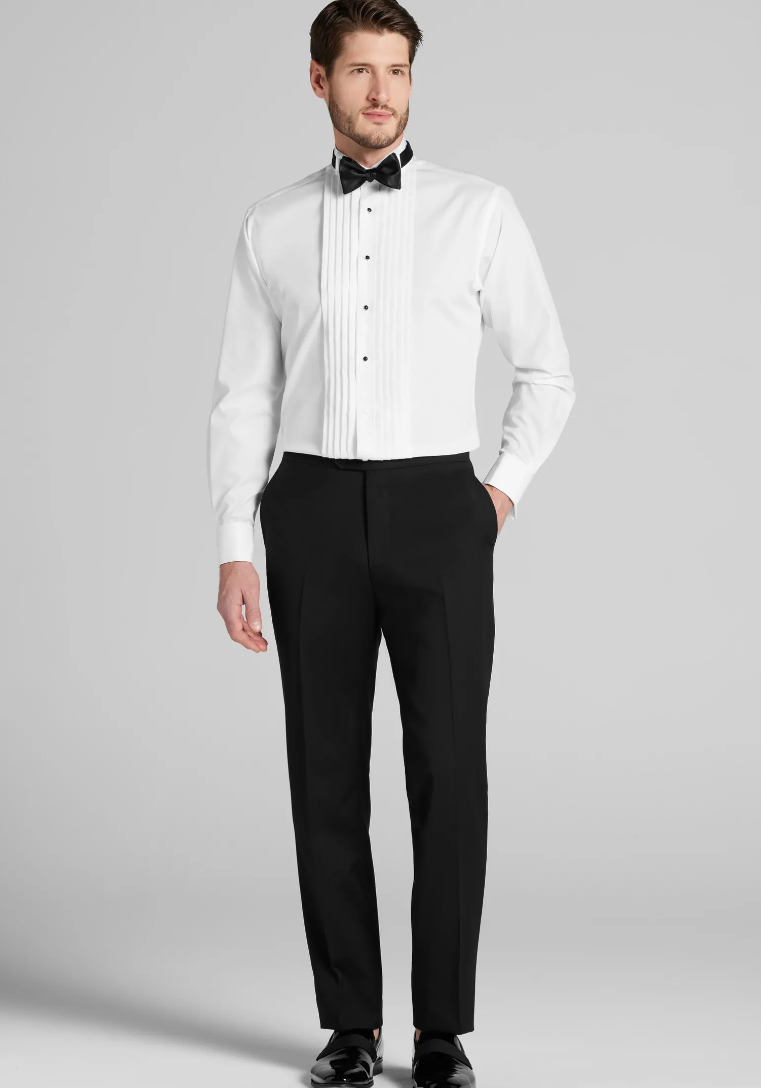 Jos. A. Bank Comfort Stretch Tailored Fit Wing Collar French Cuff Five-Pleat Formal Dress Shirt