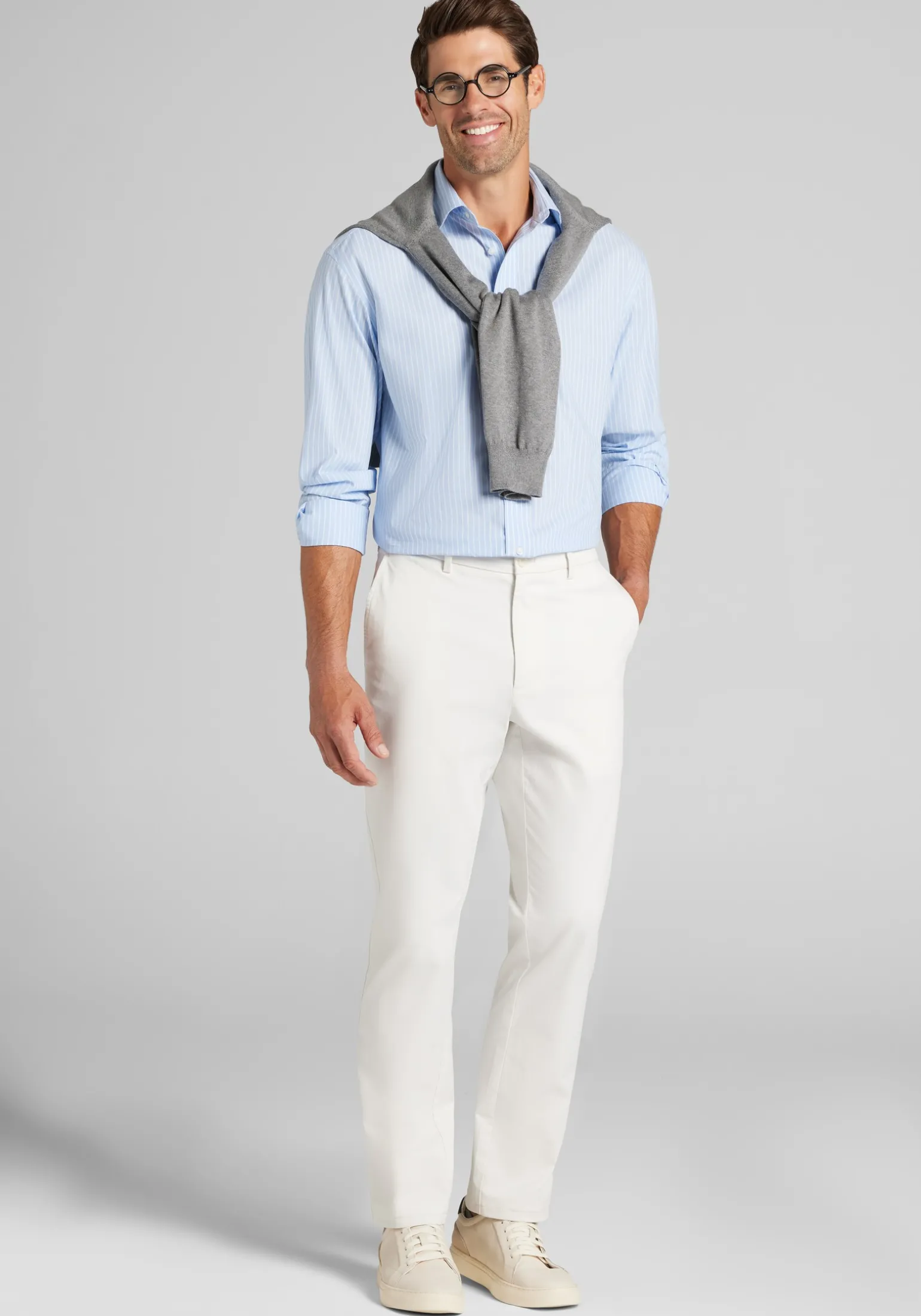 Jos. A. Bank Comfort Stretch Traditional Fit Spread Collar Stripe Dress Shirt