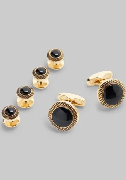 Jos. A. Bank Round Black Onyx Cufflink & Stud Set
