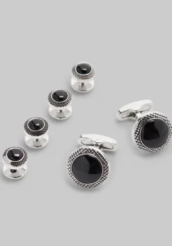 Jos. A. Bank Round Black Onyx Cufflink & Stud Set