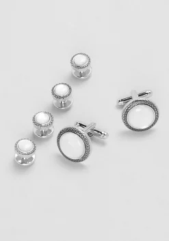 Jos. A. Bank Round Mother-of-Pearl Antique Braided Cufflinks & Stud Set