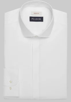 Jos. A. Bank Skinny Fit Spread Collar Covered Placket Solid Dress Shirt